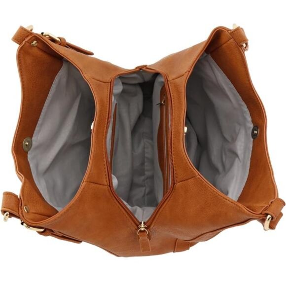 Lightweight 3 Compartment Faux Leather Medium Hobo Bag - Picture 5 of 7